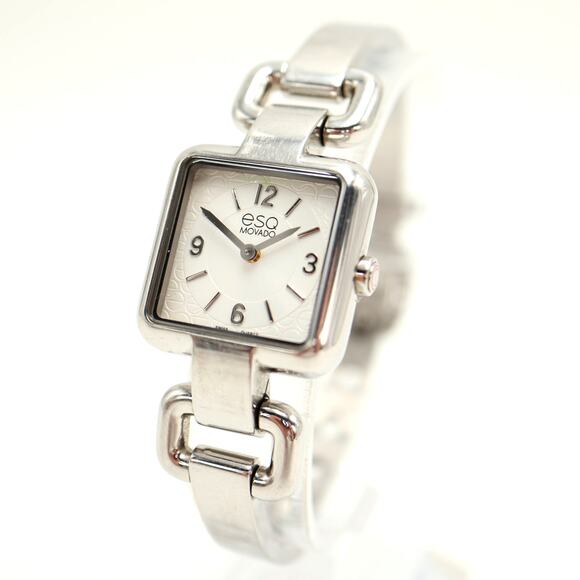 ESQ Movado Silver Tone 23mm Square Watch Swiss Made Buckle Bracelet New Battery main image 5